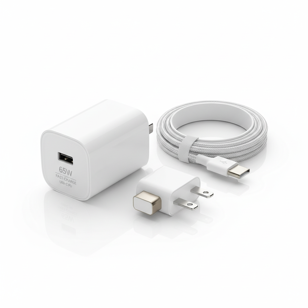 65W fast charger with USB-C cable and adapter