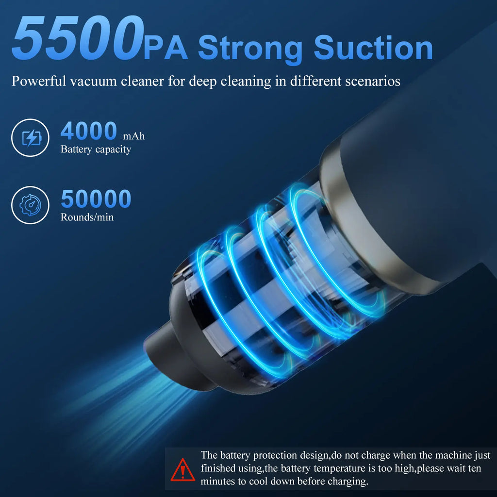 Powerful Handheld Wireless Vacuum Cleaner 5500Pa,With Strong Suction for Home | Car | Desktopcleaning, Car Detailing Accessories, Cleaningsupplies